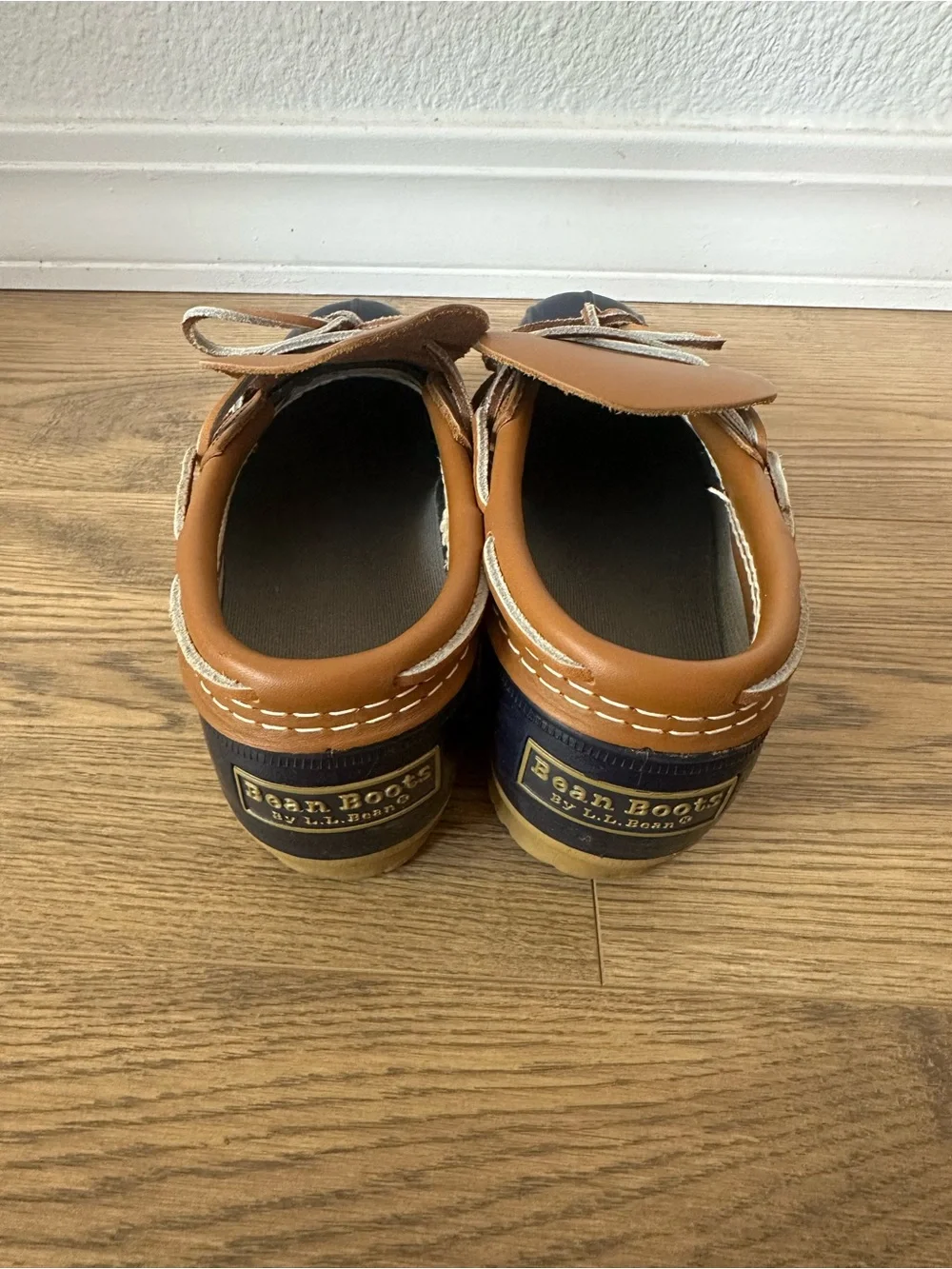 Women’s LL Bean Bean Boots Rubber Mocs Size 7 Tan/Bright Navy/Gum